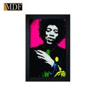 Quadro Decorativo Moldura Pintada Gel Jimi Hendrix Guitarrista 30x20 Mdf Adesivado