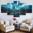 Quadro Decorativo Mosaico 5 Peças Aurora Boreal Galáxia Lua