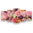 Quadro Decorativo Mosaico 5 Peças Buquê Rosas Pastéis