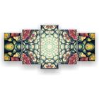 Quadro Decorativo Mosaico 5 Peças Flor Mandala Amarela
