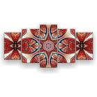 Quadro Decorativo Mosaico 5 Peças Flor Simétrica Vermelha