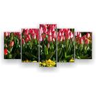 Quadro Decorativo Mosaico 5 Peças Jardim De Tulipas Rosa