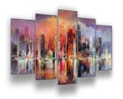 Quadro Decorativo Mosaico 5 Peças Mod1001 Abstrato Cidade