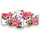 Quadro Decorativo Mosaico 5 Peças Rosas Fundo Branco Pattern