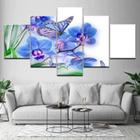 Quadro Decorativo Mosaico De 5 Peças Borboleta Orquídea Roxa