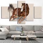 Quadro Decorativo Mosaico De 5 Peças Cavalo Marrom Correndo