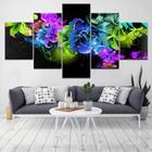 Quadro Decorativo Mosaico De 5 Peças Flores Hibisco Neon