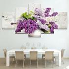 Quadro Decorativo Mosaico De 5 Peças Flores Lavandas