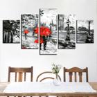 Quadro Decorativo Mosaico De 5 Peças Londres Casal Vermelho