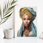 Quadro Decorativo Mulher Africana TurbanteAzul 33x24cm - com vidro