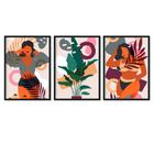 Quadro Decorativo Mulheres Abstrato Colors Folhagem Sala Quarto Escritório