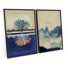 Quadro Decorativo Natureza Azul e Amarela Kit 2 Telas Com Moldura 90x60 Sala Moderna - Bimper