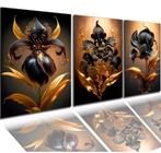 Quadro Decorativo Painel Mosaico Grande Flor Preta Gold Luxo"