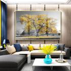 Quadro Decorativo Paisagem Árvore Amarela com Moldura Dourada e Vidro - 100x70