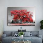 Quadro Decorativo Paisagem Árvore Vermelha com Moldura Marrom 100x70
