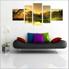 Quadro Decorativo Paisagens Árvores Sol Natureza Com 5 Peças TT3