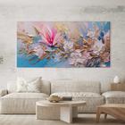 Quadro Decorativo para Sala Quarto Hall Arte Floral Rosê Dourado Pintura Horizontal Grande Decoração Parede Tela