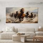 Quadro Decorativo para Sala Quarto Hall Cavalos Correndo Pintura Horizontal Grande Decoração Parede Tela