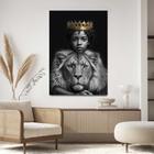 Quadro Decorativo para Sala Quarto Hall Leão Menino Principe Africano Coroa Preto