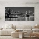 Quadro Decorativo para Sala Quarto Hall Ponte Manhatan NY Paisagem Preto e Branco Cidade Horizontal Grande Decoração Parede Tela