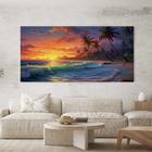 Quadro Decorativo para Sala Quarto Hall Praia Fim de Tarde Horizontal Grande Decoração Parede Tela