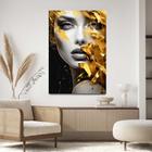 Quadro Decorativo para Sala Quarto Hall Salão Beleza Mulher Rosto Dourado Luxo 