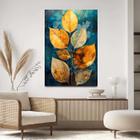 Quadro Decorativo Para Sala Quarto Hall Tela vertical Grande Lotus Dourado Azul Arte Moderna