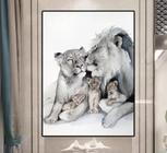 quadro decorativo parede 1 peça 60 x 40 Família de Leões e Filhotes