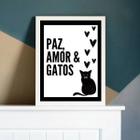 Quadro Decorativo Paz Amor E Gatos 24X18Cm - Madeira Preta