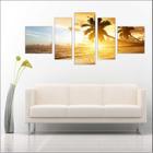 Quadro Decorativo Praia Mar Coqueiros Paisagens Natureza Com 5 Peças TT7