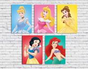 Quadro Decorativo Princesas Disney Quarto Menina Kit 5 peças 20x30cm