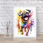 Quadro Decorativo Pug Happy Aquarela 24x18cm - com vidro