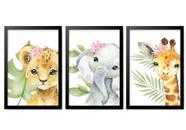 Quadro Decorativo Quarto Bebê Safari Aquarela Menina