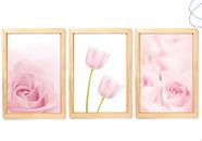 Quadro decorativo quarto sala flor rosa moldura e vidro