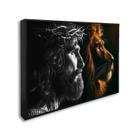 Quadro Decorativo Religioso Jesus e o Leão com 1 Tela cm ou cm de Parede para Sala Quarto Hall 60cm Preto