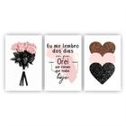 Quadro Decorativo Rosas Religioso Frase Para Sala Quarto Kit 3 peças 20x30cm