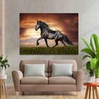 Quadro decorativo sala Cavalo preto paisagem 130x90