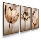 Quadro Decorativo Sala Flores Ton Cobre Gold Folhas Lindo