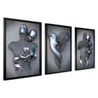 Quadro Decorativo Sala Moderno Com Moldura Figura Casal Metal Prata Beijando Abstrato