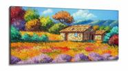 Quadro Decorativo Sala Quarto Pintura Casinha Rústica em Tecido Canvas 130x60