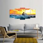 Quadro decorativo Surf Mar Pôr do Sol Mosaico 5 Peças