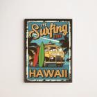 Quadro Decorativo Surfing Hawai 45X34Cm Vidro Moldura Preta