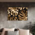 Quadro Decorativo Tela Canvas Flores e Folhas Golden Monstera Com Moldura Prata - 180x120 cm