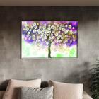  Quadro Decorativo Tela Canvas Folhas e Flores Florescer Roxo Com Moldura e Vidro Prata - 90x60 cm