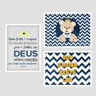 Quadro Decorativo Ursinho Infantil Moldura e Vidro Quarto de Menino Frase Bíblica