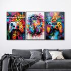 Quadro Decorativo Vídeo Game Modelo Gamer com 3 Telas de Parede para Sala Quarto Escritório 60cm X 9 Preto