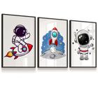 Quadro Decorativo Vidro Infantil Foguete Astronauta 20X30 Kit 3