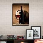 Quadro Decorativo Vinho Tinto Uva Taça e garrafa 1 peça - 30x40cm