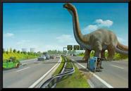 Quadro Dinossauro Na Pista Rodovia Retro Vintage 42x29cm