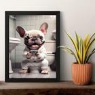 Quadro Divertido Banheiro - Filhote Bulldog 45X34Cm - Vidro